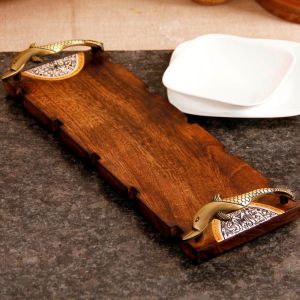 Unravel India Madhubani painted Wooden Platter Tray