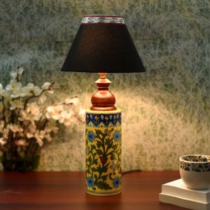  Unravel India Blue pottery mugal art ceramic cylindrical decorative Lamp (Multicolor)