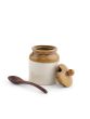 Unravel India Ceramic Pickle jar & Spoon Set with Wooden Base Stand